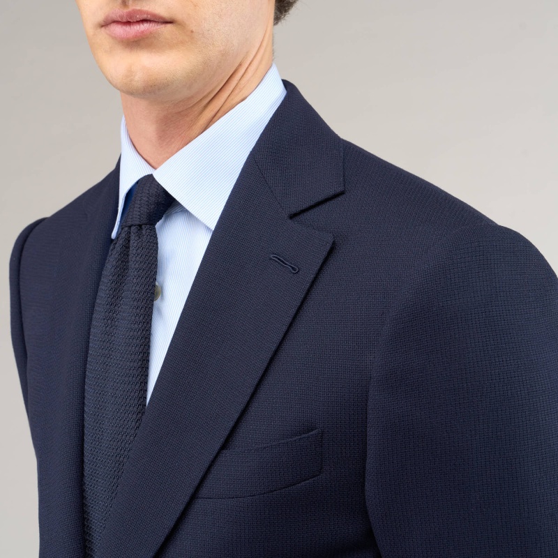 Veste bleu nuit Mock Leno | Blazer hopsack respirant homme