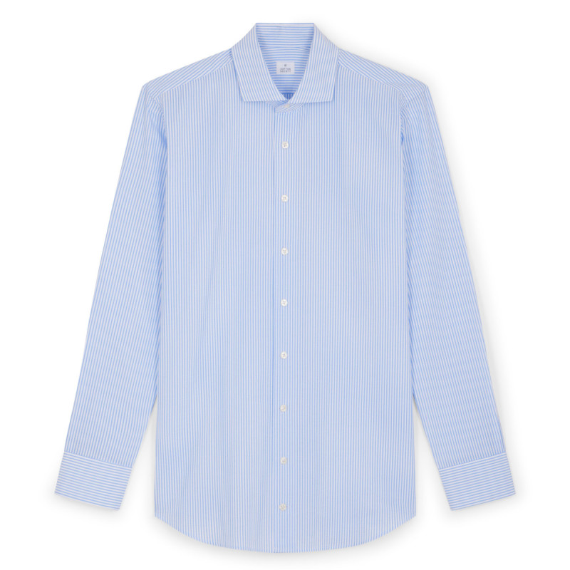 Chemise seersucker raye bleu ciel et blanc