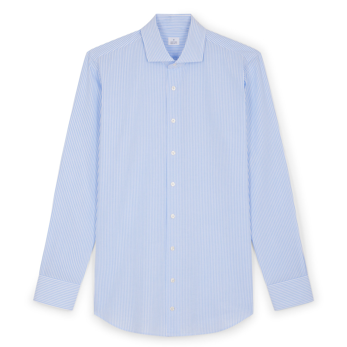 Chemise seersucker raye bleu ciel et blanc