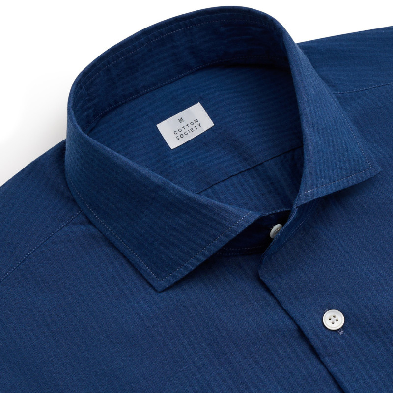 Chemise Seersucker Rayé Marine
