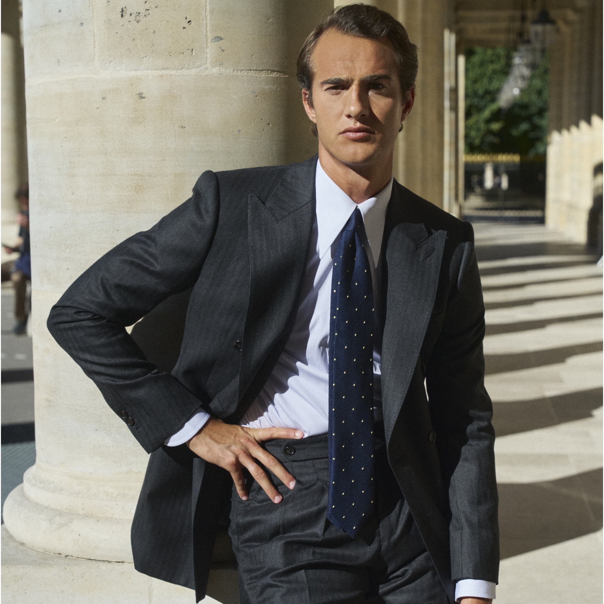 Costume croisé à chevrons anthracite Standeven