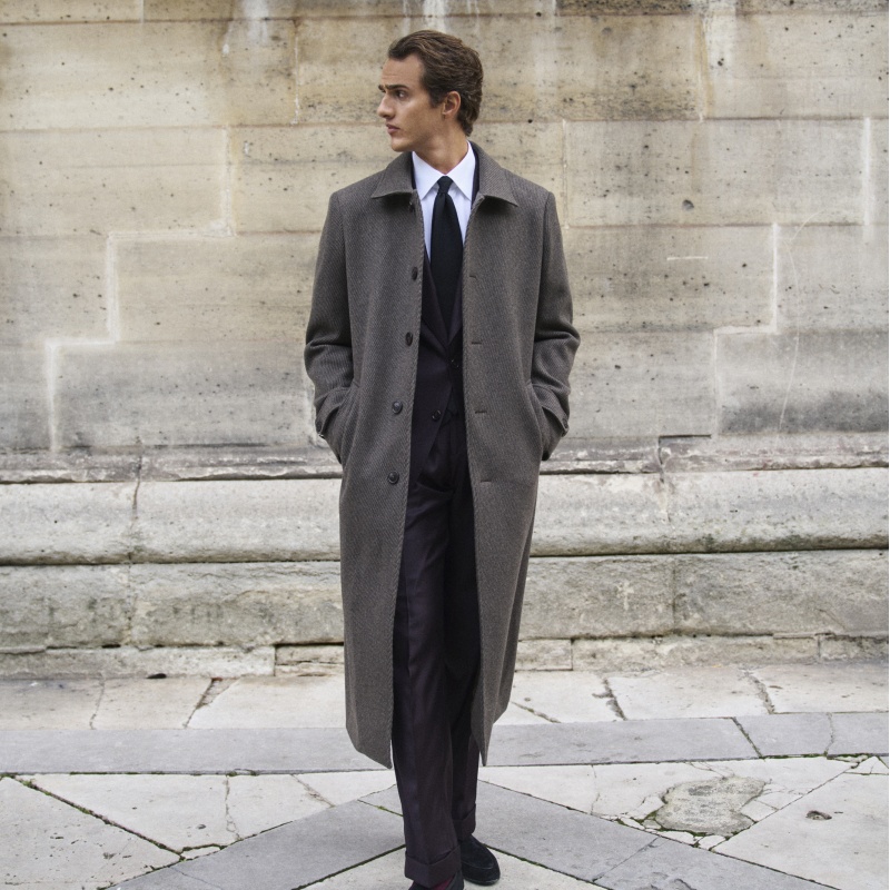 Manteau marron laine sergée col chemise carcoat