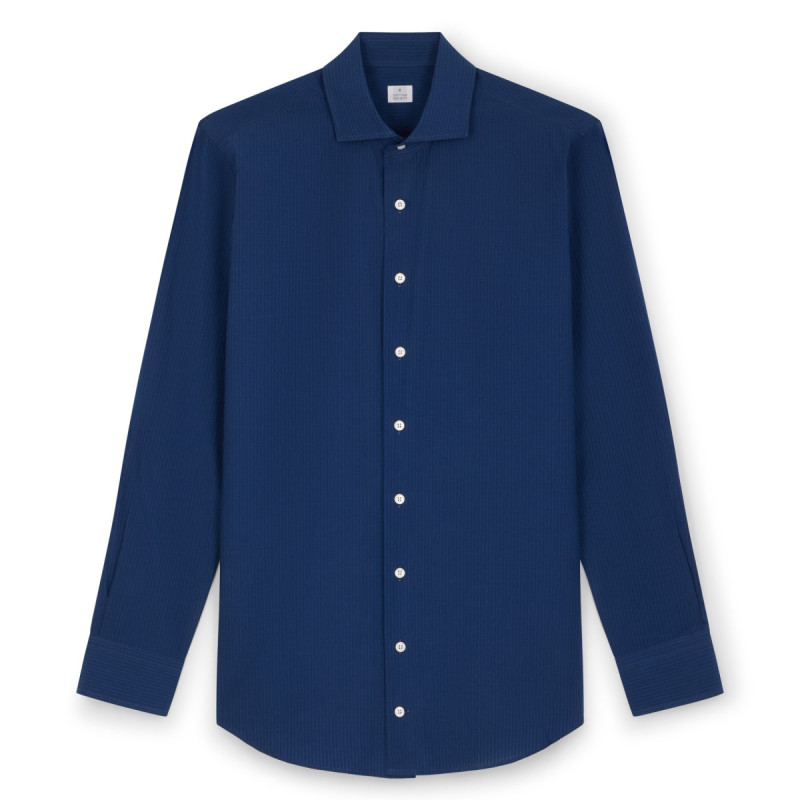 Chemise Seersucker Rayé Marine