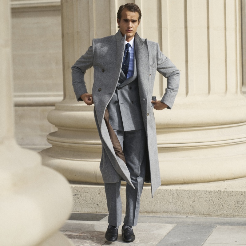 Manteau croisé gris en poil de chameau