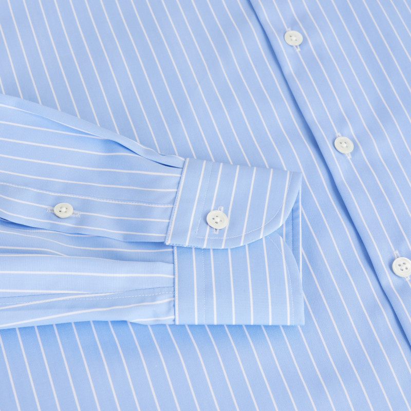 Chemise Popeline Bleu finement rayée blanc
