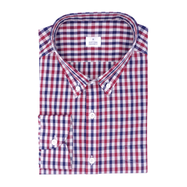 Chemise homme Popeline Carreaux Bleu et Rouge