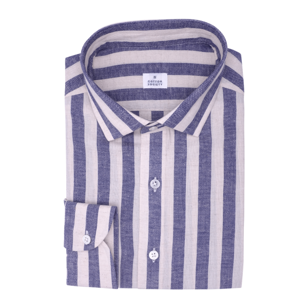 Chemise homme Lin Japonais Rayé Bleu