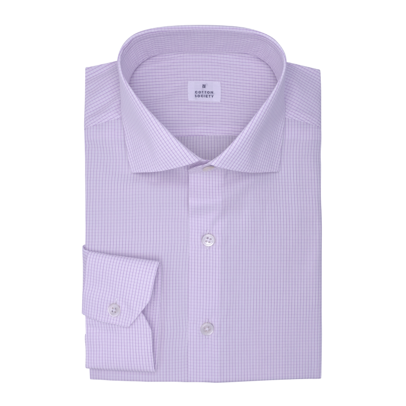 Chemise homme Popeline Carreaux Violet Cotton Society