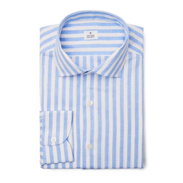 Chemise homme Lin Coton Rayé Bleu