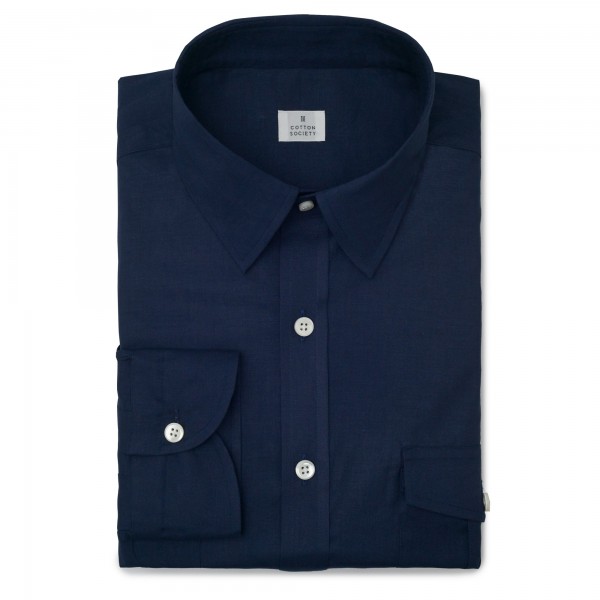 Chemise homme lin coton uni bleu