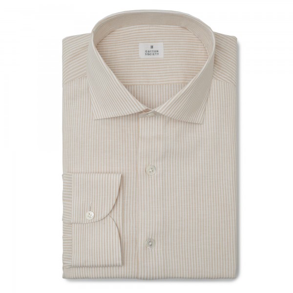 Chemise homme lin coton rayé beige