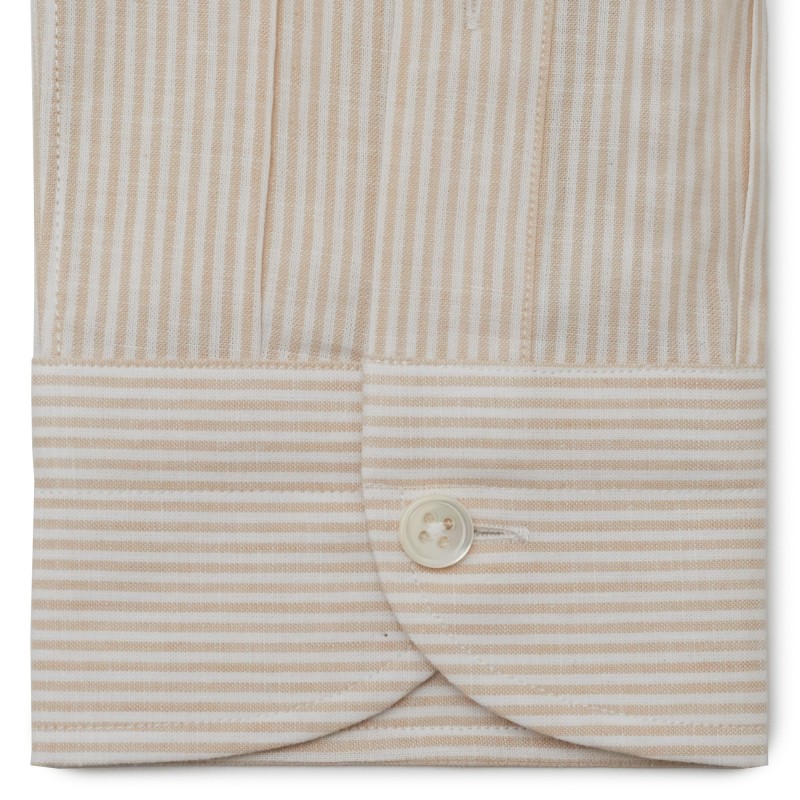 Chemise homme lin coton rayé beige