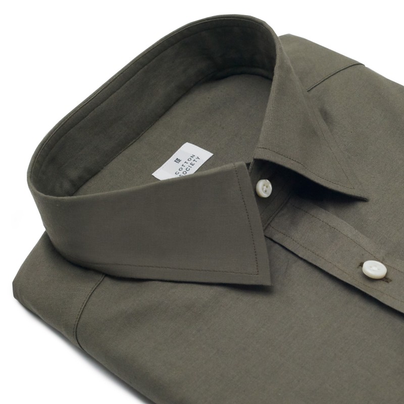 Chemise homme lin coton uni kaki