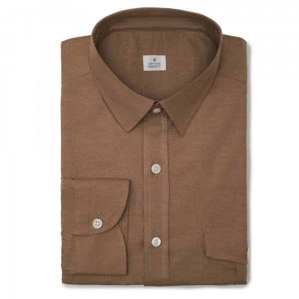 Chemise homme lin coton uni camel