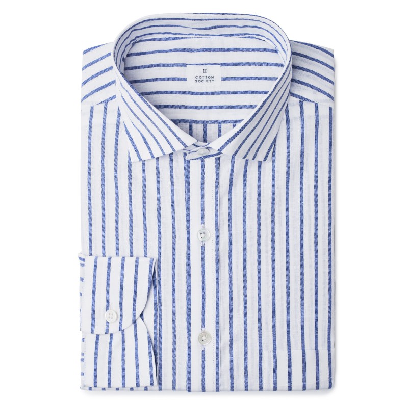 Chemise homme lin coton rayé bleu