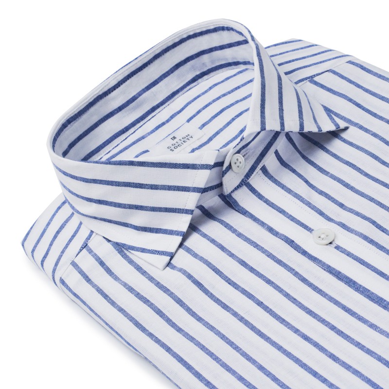 Chemise homme lin coton rayé bleu