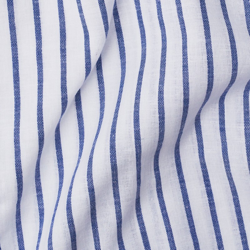 Chemise homme lin coton rayé bleu