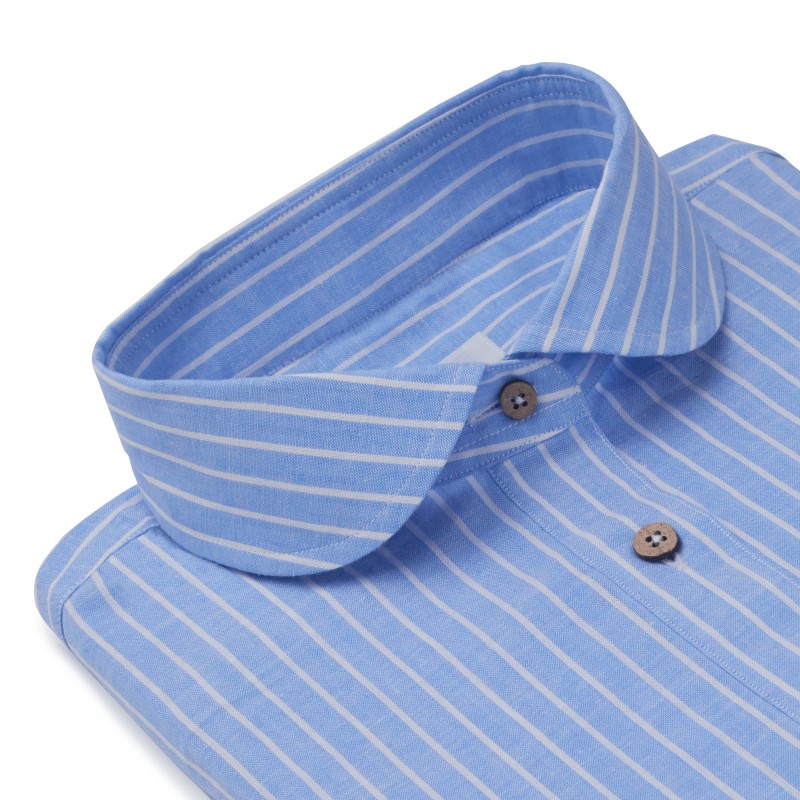 Chemise homme Lin Coton Rayé Bleu