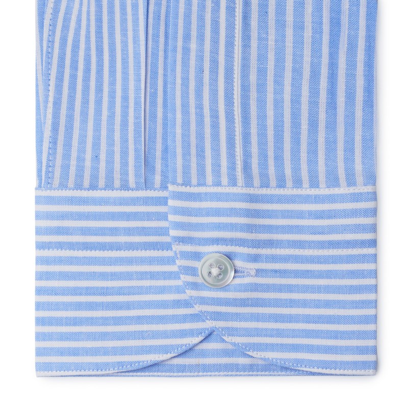 Chemise homme Lin Coton Rayé bleu