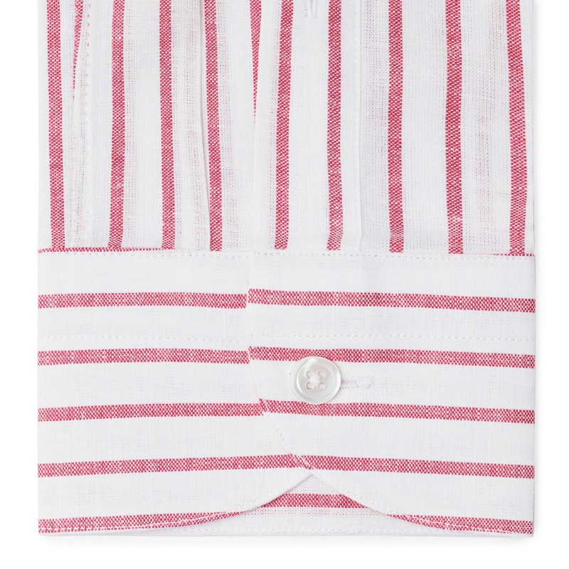 Chemise homme Lin Coton Rayé Rouge