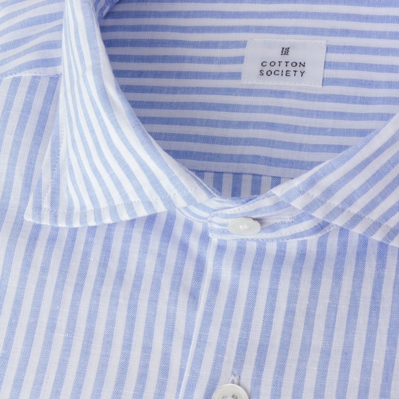 Chemise homme Lin Coton Rayé Bleu