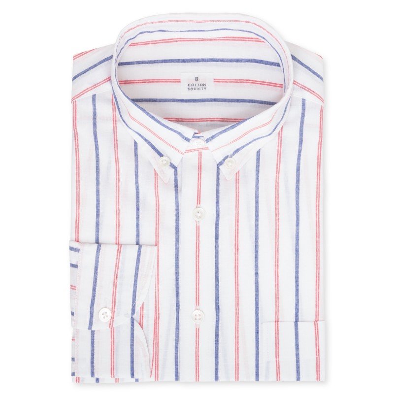 Chemise homme Lin Coton Rayé Rouge