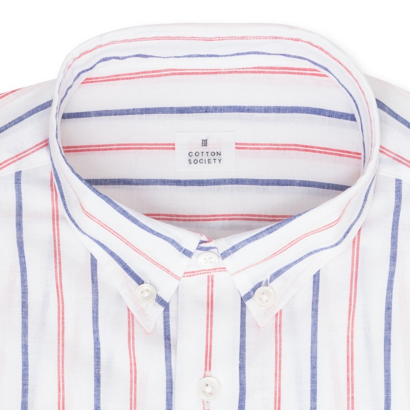 Chemise homme Lin Coton Rayé Rouge