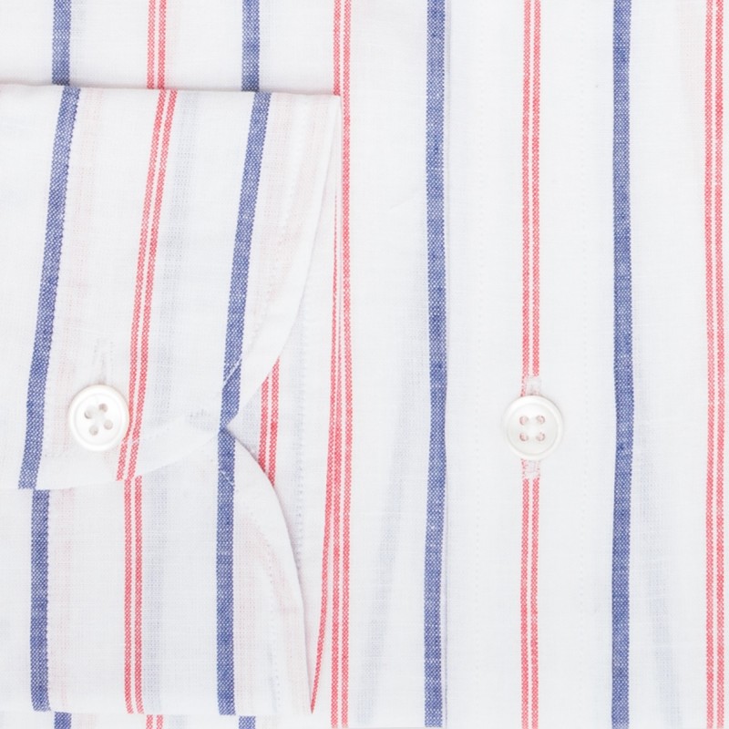 Chemise homme Lin Coton Rayé Rouge