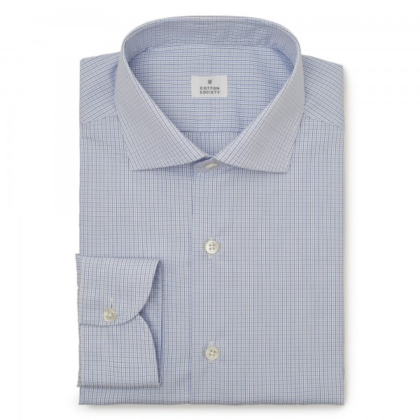 Chemise homme Popeline Carreaux Bleu et Bleu