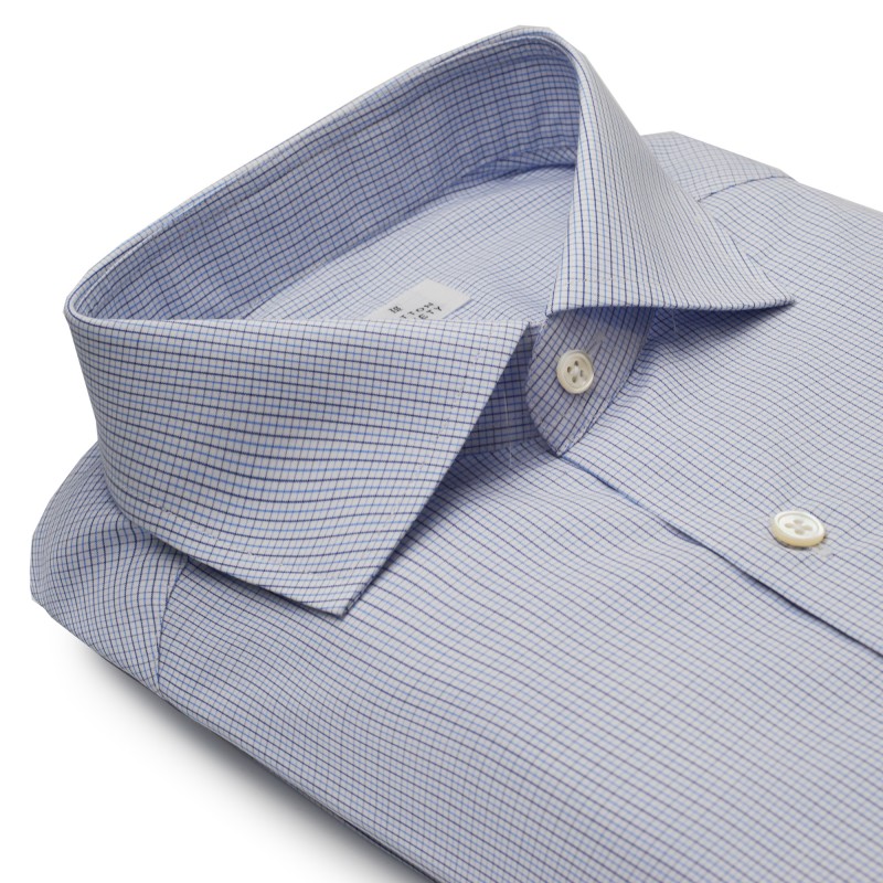 Chemise homme Popeline Carreaux Bleu et Bleu
