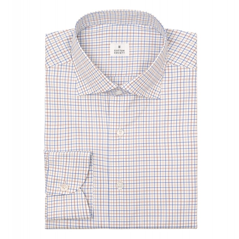 Chemise homme Twill Carreaux Blanc et Beige