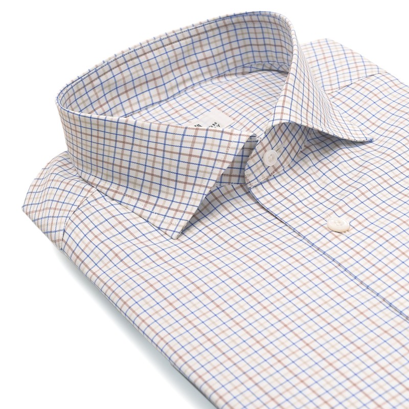 Chemise homme Twill Carreaux Blanc et Beige