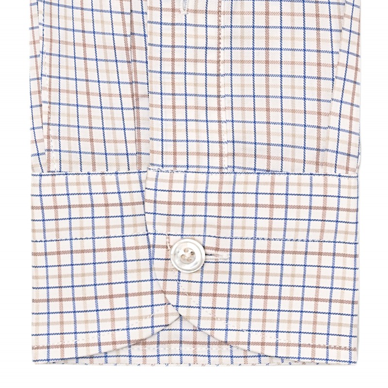 Chemise homme Twill Carreaux Blanc et Beige