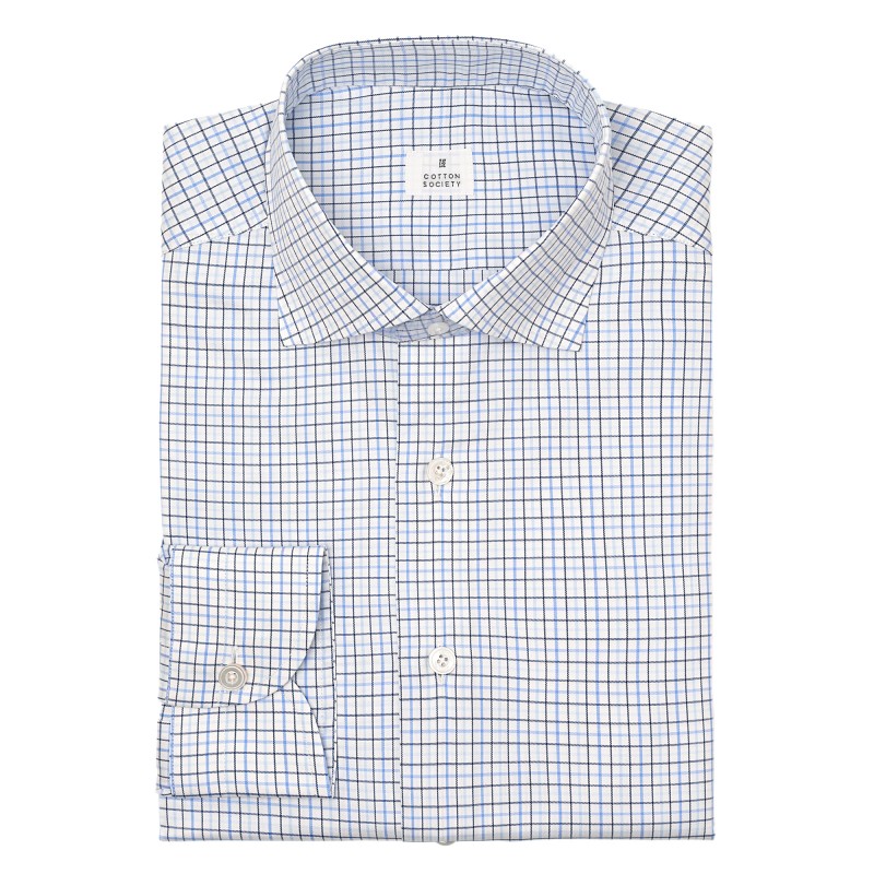 Chemise homme Twill Carreaux Blanc et Bleu
