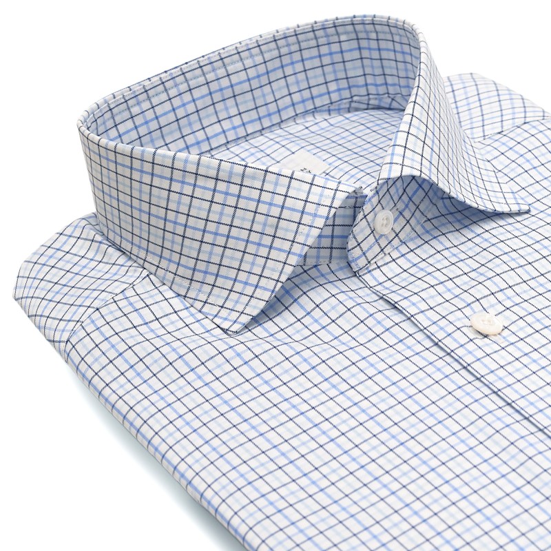 Chemise homme Twill Carreaux Blanc et Bleu