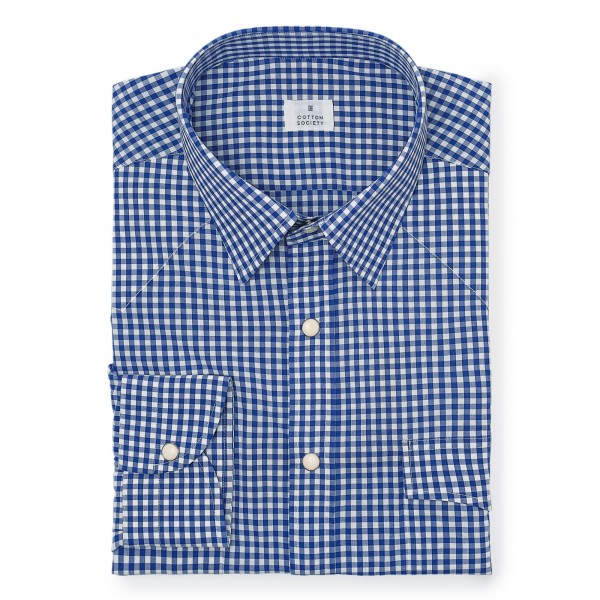 Chemise homme Popeline Carreaux Bleu