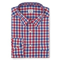 Chemise homme Popeline Carreaux Bleu et Rouge