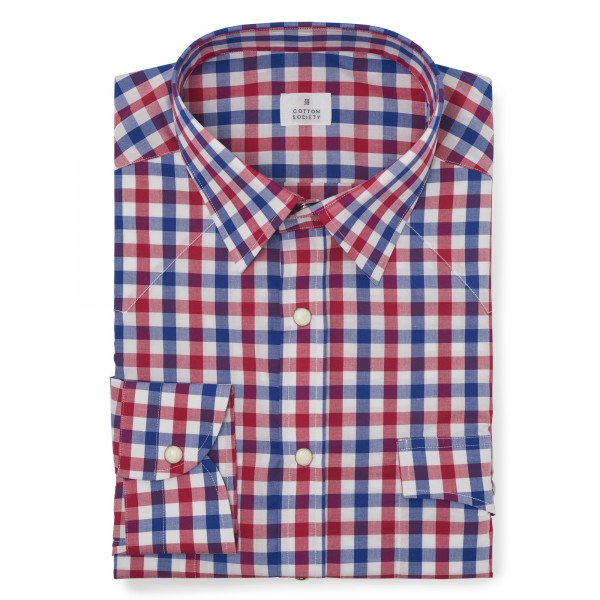 Chemise homme Popeline Carreaux Bleu et Rouge