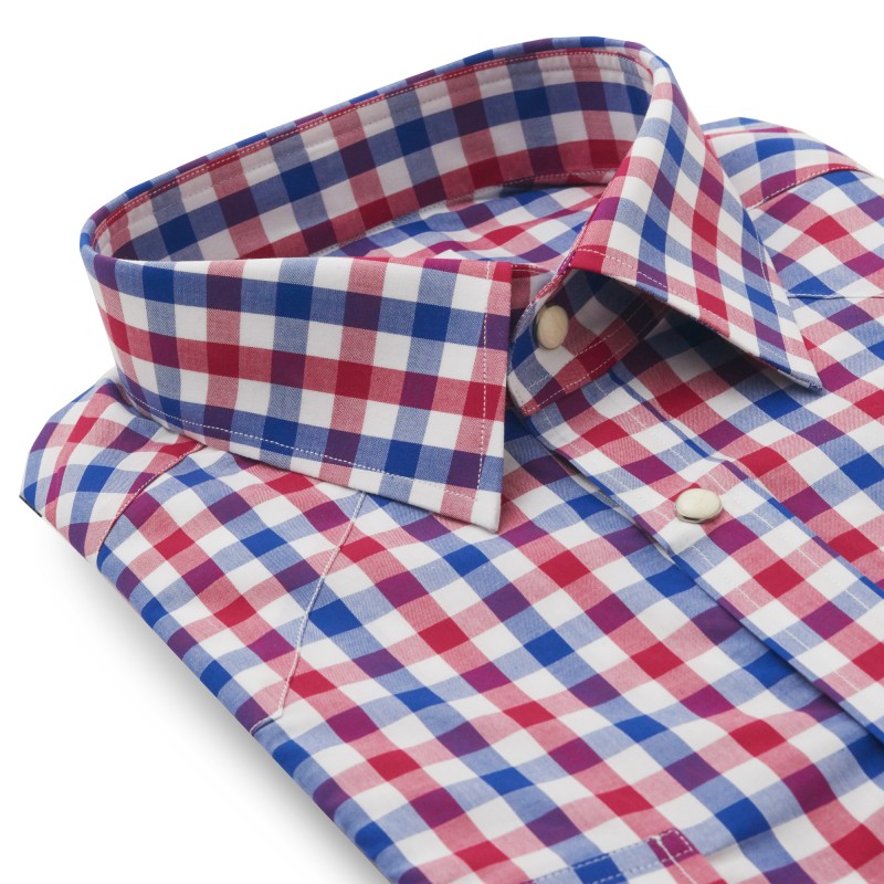 Chemise homme Popeline Carreaux Bleu et Rouge