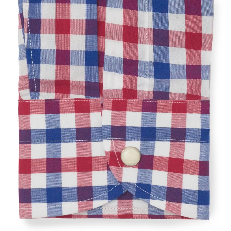 Chemise homme Popeline Carreaux Bleu et Rouge