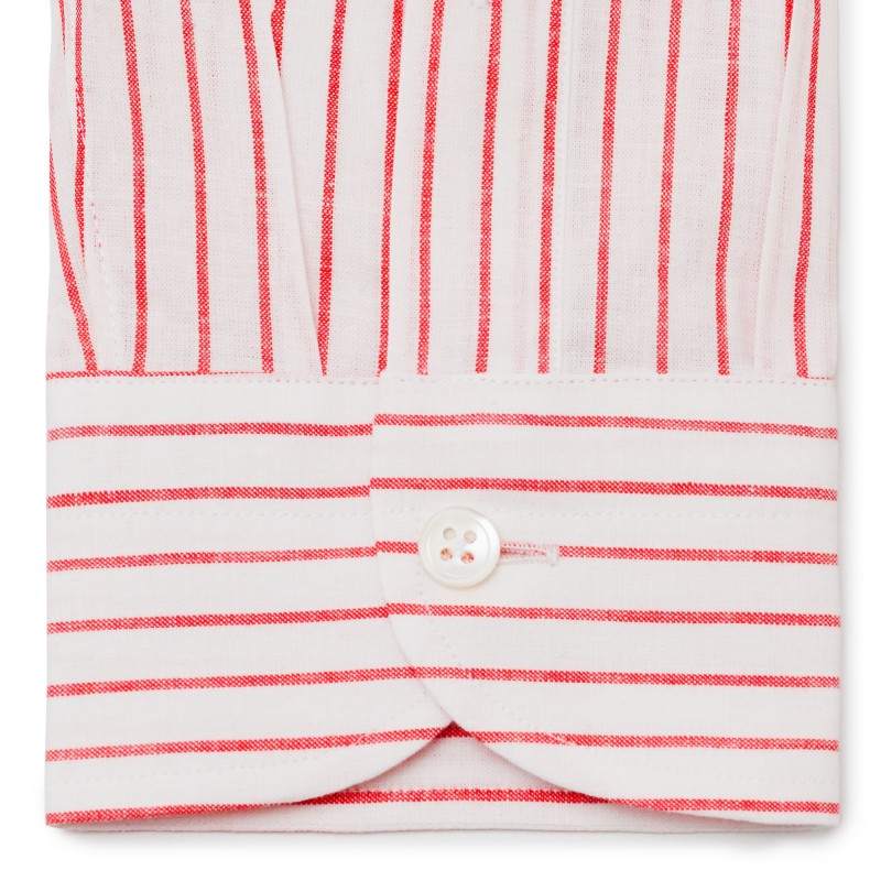 Chemise homme Lin Coton Rayé rouge