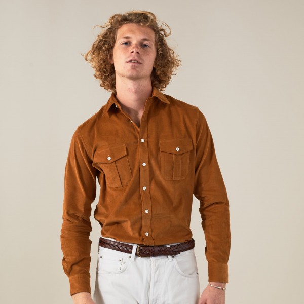 Chemise homme Velours Uni Camel