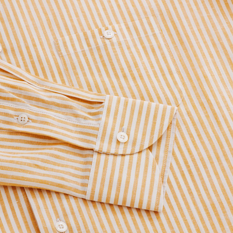 Chemise homme Lin Coton Rayé Jaune et Blanc