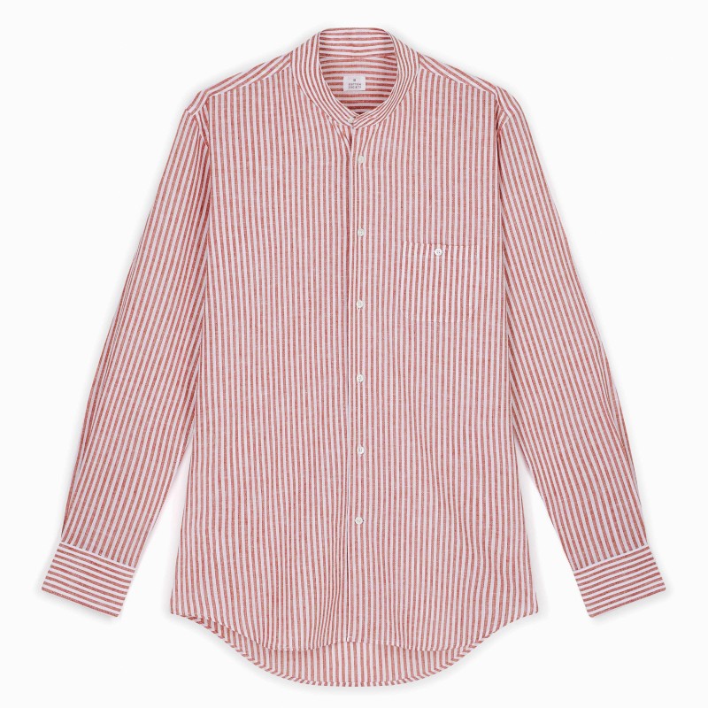 Chemise homme Lin Coton Rayé Rouge et Blanc