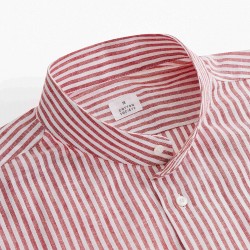 Chemise homme Lin Coton Rayé Rouge et Blanc