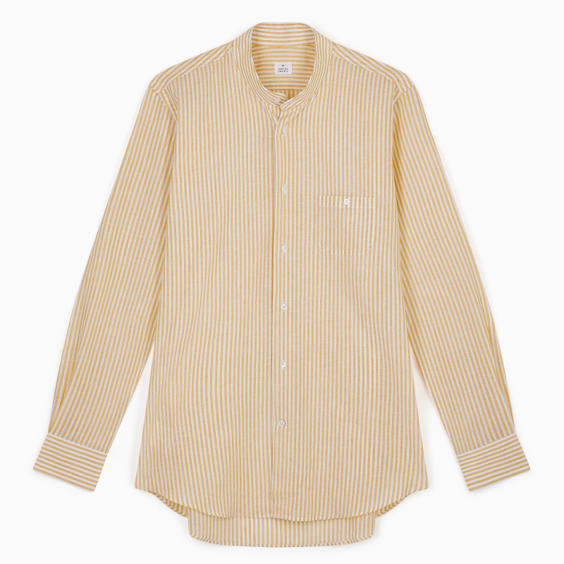 Chemise homme Lin Coton Rayé Jaune et Blanc