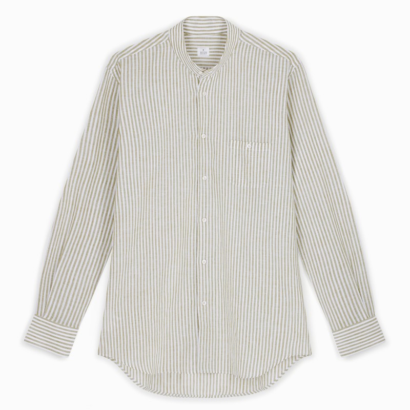 Chemise homme Lin Coton Rayé Vert et Blanc