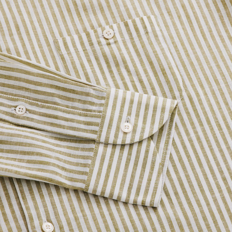Chemise homme Lin Coton Rayé Vert et Blanc