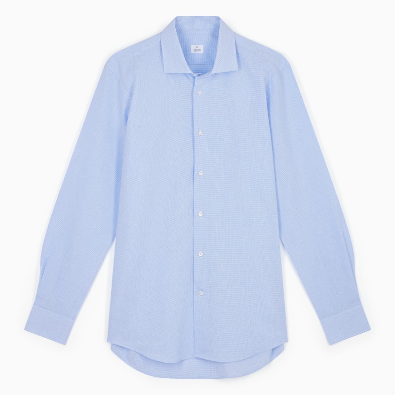 Chemise homme Coton Lin Carreaux Bleu Ciel