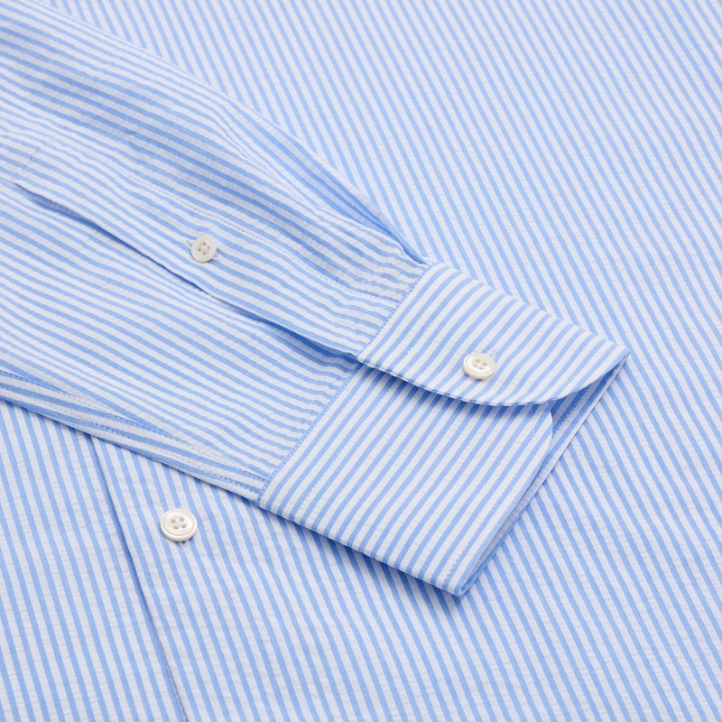 Chemise homme Seersucker Rayé Bleu Ciel et Blanc